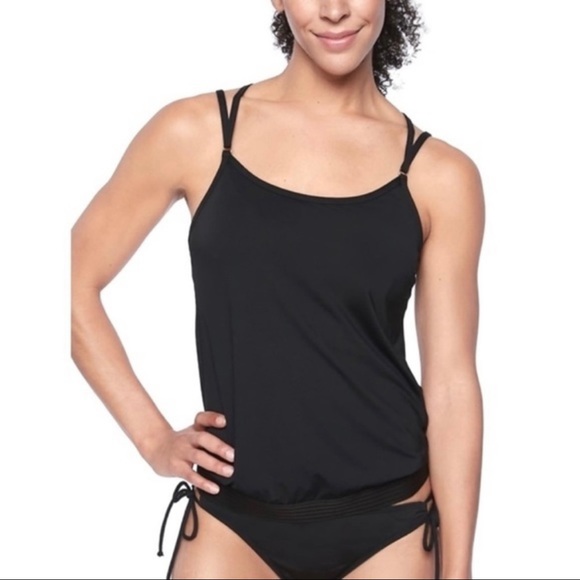 Athleta Cross Back Swim Tank Blouson Tankini Black 40 B/C - Picture 2 of 12